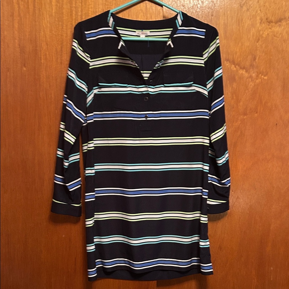 GAP Navy and Lime Striped Silky Type Dress